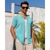 image:imageMens Knit Shirt Short Sleeve Button Down Shirt Textured Casual Summer Tops  Knit Hollow Stretch Fabric To Easy Care  Beach Vacation Summer Daily Lightweight Breathable Spread Collar Regular FitTeal