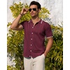 image:imageMens Knit Shirt Short Sleeve Button Down Shirt Textured Casual Summer Tops  Knit Hollow Stretch Fabric To Easy Care  Beach Vacation Summer Daily Lightweight Breathable Spread Collar Regular FitBurgundy