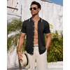image:imageMens Knit Shirt Short Sleeve Button Down Shirt Textured Casual Summer Tops  Knit Hollow Stretch Fabric To Easy Care  Beach Vacation Summer Daily Lightweight Breathable Spread Collar Regular FitBlack