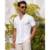 image:imageMens Knit Shirt Short Sleeve Button Down Shirt Textured Casual Summer Tops  Knit Hollow Stretch Fabric To Easy Care  Beach Vacation Summer Daily Lightweight Breathable Spread Collar Regular FitWhite