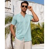 image:imageMens Knit Shirt Short Sleeve Button Down Shirt Textured Casual Summer Tops  Knit Hollow Stretch Fabric To Easy Care  Beach Vacation Summer Daily Lightweight Breathable Spread Collar Regular FitLight Green