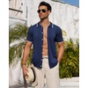 image:imageMens Knit Shirt Short Sleeve Button Down Shirt Textured Casual Summer Tops  Knit Hollow Stretch Fabric To Easy Care  Beach Vacation Summer Daily Lightweight Breathable Spread Collar Regular FitNavy Blue