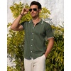 image:imageMens Knit Shirt Short Sleeve Button Down Shirt Textured Casual Summer Tops  Knit Hollow Stretch Fabric To Easy Care  Beach Vacation Summer Daily Lightweight Breathable Spread Collar Regular FitArmy Green