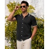 image:imageMens Knit Shirt Short Sleeve Button Down Shirt Textured Casual Summer Tops  Knit Hollow Stretch Fabric To Easy Care  Beach Vacation Summer Daily Lightweight Breathable Spread Collar Regular FitBlack