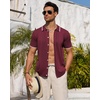 image:imageMens Knit Shirt Short Sleeve Button Down Shirt Textured Casual Summer Tops  Knit Hollow Stretch Fabric To Easy Care  Beach Vacation Summer Daily Lightweight Breathable Spread Collar Regular FitBurgundy