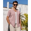 image:imageMens Knit Shirt Short Sleeve Button Down Shirt Textured Casual Summer Tops  Knit Hollow Stretch Fabric To Easy Care  Beach Vacation Summer Daily Lightweight Breathable Spread Collar Regular FitPink