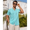 image:imageMens Knit Shirt Short Sleeve Button Down Shirt Textured Casual Summer Tops  Knit Hollow Stretch Fabric To Easy Care  Beach Vacation Summer Daily Lightweight Breathable Spread Collar Regular FitTeal
