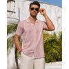 image:imageMens Knit Shirt Short Sleeve Button Down Shirt Textured Casual Summer Tops  Knit Hollow Stretch Fabric To Easy Care  Beach Vacation Summer Daily Lightweight Breathable Spread Collar Regular FitPink
