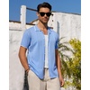 image:imageMens Knit Shirt Short Sleeve Button Down Shirt Textured Casual Summer Tops  Knit Hollow Stretch Fabric To Easy Care  Beach Vacation Summer Daily Lightweight Breathable Spread Collar Regular FitBlue