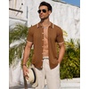 image:imageMens Knit Shirt Short Sleeve Button Down Shirt Textured Casual Summer Tops  Knit Hollow Stretch Fabric To Easy Care  Beach Vacation Summer Daily Lightweight Breathable Spread Collar Regular FitBrown