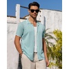 image:imageMens Knit Shirt Short Sleeve Button Down Shirt Textured Casual Summer Tops  Knit Hollow Stretch Fabric To Easy Care  Beach Vacation Summer Daily Lightweight Breathable Spread Collar Regular FitLight Green