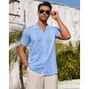 image:imageMens Knit Shirt Short Sleeve Button Down Shirt Textured Casual Summer Tops  Knit Hollow Stretch Fabric To Easy Care  Beach Vacation Summer Daily Lightweight Breathable Spread Collar Regular FitBlue