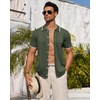 image:imageMens Knit Shirt Short Sleeve Button Down Shirt Textured Casual Summer Tops  Knit Hollow Stretch Fabric To Easy Care  Beach Vacation Summer Daily Lightweight Breathable Spread Collar Regular FitArmy Green