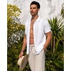 image:imageMens Knit Shirt Short Sleeve Button Down Shirt Textured Casual Summer Tops  Knit Hollow Stretch Fabric To Easy Care  Beach Vacation Summer Daily Lightweight Breathable Spread Collar Regular FitWhite