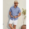 image:imageMens Linen Shirt Short Sleeve Button Down Shirt Casual Beach Wedding Shirts  Pattern CollarLinen Textured Fabric Easy CareWedding Vacation GraduationWork OfficeLightweight ComfortableRegular FitBlue