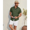 image:imageMens Linen Shirt Short Sleeve Button Down Shirt Casual Beach Wedding Shirts  Pattern CollarLinen Textured Fabric Easy CareWedding Vacation GraduationWork OfficeLightweight ComfortableRegular FitOlive Green