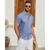 image:imageMens Linen Shirt Short Sleeve Button Down Shirt Casual Beach Wedding Shirts  Pattern CollarLinen Textured Fabric Easy CareWedding Vacation GraduationWork OfficeLightweight ComfortableRegular FitBlue