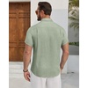 image:imageMens Linen Shirt Short Sleeve Button Down Shirt Casual Beach Wedding Shirts  Pattern CollarLinen Textured Fabric Easy CareWedding Vacation GraduationWork OfficeLightweight ComfortableRegular FitGreen