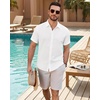 image:imageMens Linen Shirt Short Sleeve Button Down Shirt Summer Casual Beach Tops  Lightweight Breathable Shrinkresistant Linen Texture Relaxed Fit Button Up for Vacation Wedding Work Office Date DailyWhite