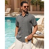 image:imageMens Linen Shirt Short Sleeve Button Down Shirt Summer Casual Beach Tops  Lightweight Breathable Shrinkresistant Linen Texture Relaxed Fit Button Up for Vacation Wedding Work Office Date DailyGrey
