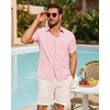 image:imageMens Linen Shirt Short Sleeve Button Down Shirt Summer Casual Beach Tops  Lightweight Breathable Shrinkresistant Linen Texture Relaxed Fit Button Up for Vacation Wedding Work Office Date DailyPink