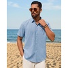 image:imageMens Linen Shirt Short Sleeve Button Down Shirt Summer Casual Beach Tops  Lightweight Breathable Shrinkresistant Linen Texture Relaxed Fit Button Up for Vacation Wedding Work Office Date DailyLight Blue