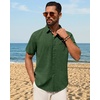 image:imageMens Linen Shirt Short Sleeve Button Down Shirt Summer Casual Beach Tops  Lightweight Breathable Shrinkresistant Linen Texture Relaxed Fit Button Up for Vacation Wedding Work Office Date DailyDark Green