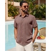 image:imageMens Linen Shirt Short Sleeve Button Down Shirt Summer Casual Beach Tops  Lightweight Breathable Shrinkresistant Linen Texture Relaxed Fit Button Up for Vacation Wedding Work Office Date DailyBurgundy