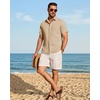 image:imageMens Linen Shirt Short Sleeve Button Down Shirt Summer Casual Beach Tops  Lightweight Breathable Shrinkresistant Linen Texture Relaxed Fit Button Up for Vacation Wedding Work Office Date DailyTan