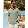 image:imageMens Linen Shirt Short Sleeve Button Down Shirt Summer Casual Beach Tops  Lightweight Breathable Shrinkresistant Linen Texture Relaxed Fit Button Up for Vacation Wedding Work Office Date DailyGreen