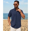 image:imageMens Linen Shirt Short Sleeve Button Down Shirt Summer Casual Beach Tops  Lightweight Breathable Shrinkresistant Linen Texture Relaxed Fit Button Up for Vacation Wedding Work Office Date DailyNavy Blue