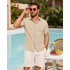 image:imageMens Linen Shirt Short Sleeve Button Down Shirt Summer Casual Beach Tops  Lightweight Breathable Shrinkresistant Linen Texture Relaxed Fit Button Up for Vacation Wedding Work Office Date DailyTan