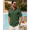 image:imageMens Linen Shirt Short Sleeve Button Down Shirt Summer Casual Beach Tops  Lightweight Breathable Shrinkresistant Linen Texture Relaxed Fit Button Up for Vacation Wedding Work Office Date DailyDark Green