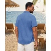 image:imageMens Linen Shirt Short Sleeve Button Down Shirt Summer Casual Beach Tops  Lightweight Breathable Shrinkresistant Linen Texture Relaxed Fit Button Up for Vacation Wedding Work Office Date DailyRoyal Blue