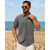 image:imageMens Linen Shirt Short Sleeve Button Down Shirt Summer Casual Beach Tops  Lightweight Breathable Shrinkresistant Linen Texture Relaxed Fit Button Up for Vacation Wedding Work Office Date DailyGrey