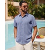 image:imageMens Linen Shirt Short Sleeve Button Down Shirt Summer Casual Beach Tops  Lightweight Breathable Shrinkresistant Linen Texture Relaxed Fit Button Up for Vacation Wedding Work Office Date DailyBlue