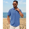 image:imageMens Linen Shirt Short Sleeve Button Down Shirt Summer Casual Beach Tops  Lightweight Breathable Shrinkresistant Linen Texture Relaxed Fit Button Up for Vacation Wedding Work Office Date DailyRoyal Blue