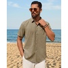 image:imageMens Linen Shirt Short Sleeve Button Down Shirt Summer Casual Beach Tops  Lightweight Breathable Shrinkresistant Linen Texture Relaxed Fit Button Up for Vacation Wedding Work Office Date DailyBrown