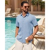 image:imageMens Linen Shirt Short Sleeve Button Down Shirt Summer Casual Beach Tops  Lightweight Breathable Shrinkresistant Linen Texture Relaxed Fit Button Up for Vacation Wedding Work Office Date DailyLight Blue