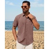 image:imageMens Linen Shirt Short Sleeve Button Down Shirt Summer Casual Beach Tops  Lightweight Breathable Shrinkresistant Linen Texture Relaxed Fit Button Up for Vacation Wedding Work Office Date DailyBurgundy
