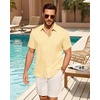 image:imageMens Linen Shirt Short Sleeve Button Down Shirt Summer Casual Beach Tops  Lightweight Breathable Shrinkresistant Linen Texture Relaxed Fit Button Up for Vacation Wedding Work Office Date DailyYellow