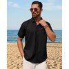 image:imageMens Linen Shirt Short Sleeve Button Down Shirt Summer Casual Beach Tops  Lightweight Breathable Shrinkresistant Linen Texture Relaxed Fit Button Up for Vacation Wedding Work Office Date DailyBlack