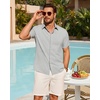 image:imageMens Linen Shirt Short Sleeve Button Down Shirt Summer Casual Beach Tops  Lightweight Breathable Shrinkresistant Linen Texture Relaxed Fit Button Up for Vacation Wedding Work Office Date DailyPale Grey