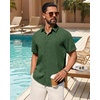 image:imageMens Linen Shirt Short Sleeve Button Down Shirt Summer Casual Beach Tops  Lightweight Breathable Shrinkresistant Linen Texture Relaxed Fit Button Up for Vacation Wedding Work Office Date DailyDark Green
