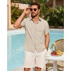 image:imageMens Linen Shirt Short Sleeve Button Down Shirt Summer Casual Beach Tops  Lightweight Breathable Shrinkresistant Linen Texture Relaxed Fit Button Up for Vacation Wedding Work Office Date DailyStone