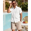 image:imageMens Linen Shirt Short Sleeve Button Down Shirt Summer Casual Beach Tops  Lightweight Breathable Shrinkresistant Linen Texture Relaxed Fit Button Up for Vacation Wedding Work Office Date DailyWhite