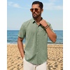 image:imageMens Linen Shirt Short Sleeve Button Down Shirt Summer Casual Beach Tops  Lightweight Breathable Shrinkresistant Linen Texture Relaxed Fit Button Up for Vacation Wedding Work Office Date DailyOlive Green