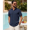 image:imageMens Linen Shirt Short Sleeve Button Down Shirt Summer Casual Beach Tops  Lightweight Breathable Shrinkresistant Linen Texture Relaxed Fit Button Up for Vacation Wedding Work Office Date DailyNavy Blue