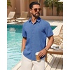 image:imageMens Linen Shirt Short Sleeve Button Down Shirt Summer Casual Beach Tops  Lightweight Breathable Shrinkresistant Linen Texture Relaxed Fit Button Up for Vacation Wedding Work Office Date DailyRoyal Blue