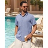 image:imageMens Linen Shirt Short Sleeve Button Down Shirt Summer Casual Beach Tops  Lightweight Breathable Shrinkresistant Linen Texture Relaxed Fit Button Up for Vacation Wedding Work Office Date DailyBlue